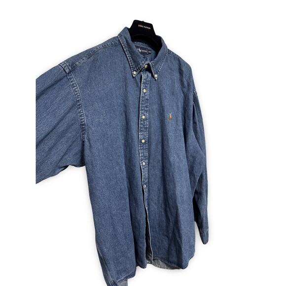 Vintage Ralph Lauren 90s Denim Shirt Mens Size XXL 100% Cotton - Picture 2 of 10